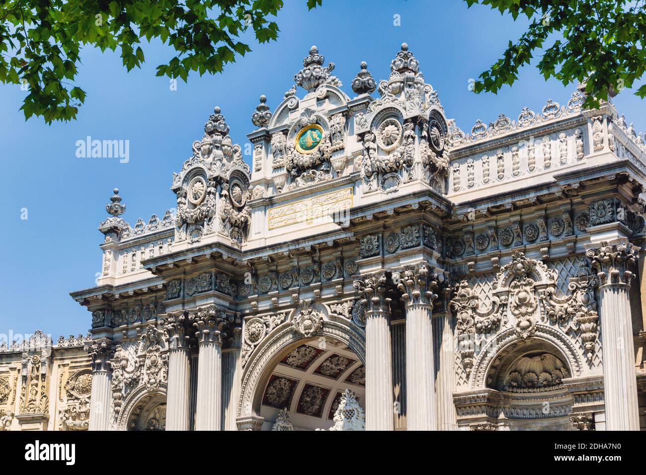 Istanbul, Turkey.  Imperial Gate.  Main entrance to the Dolmabahce Palace and gardens. Stock Photo