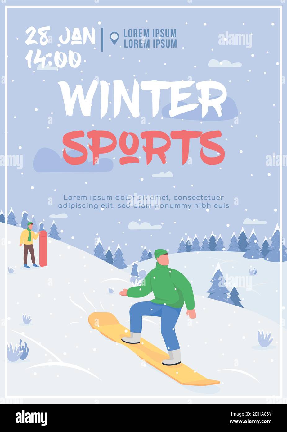 Winter sport poster flat vector template Stock Vector