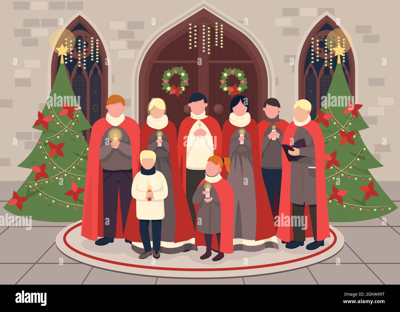 Christmas carol choir flat color vector illustration Stock Vector Image ...