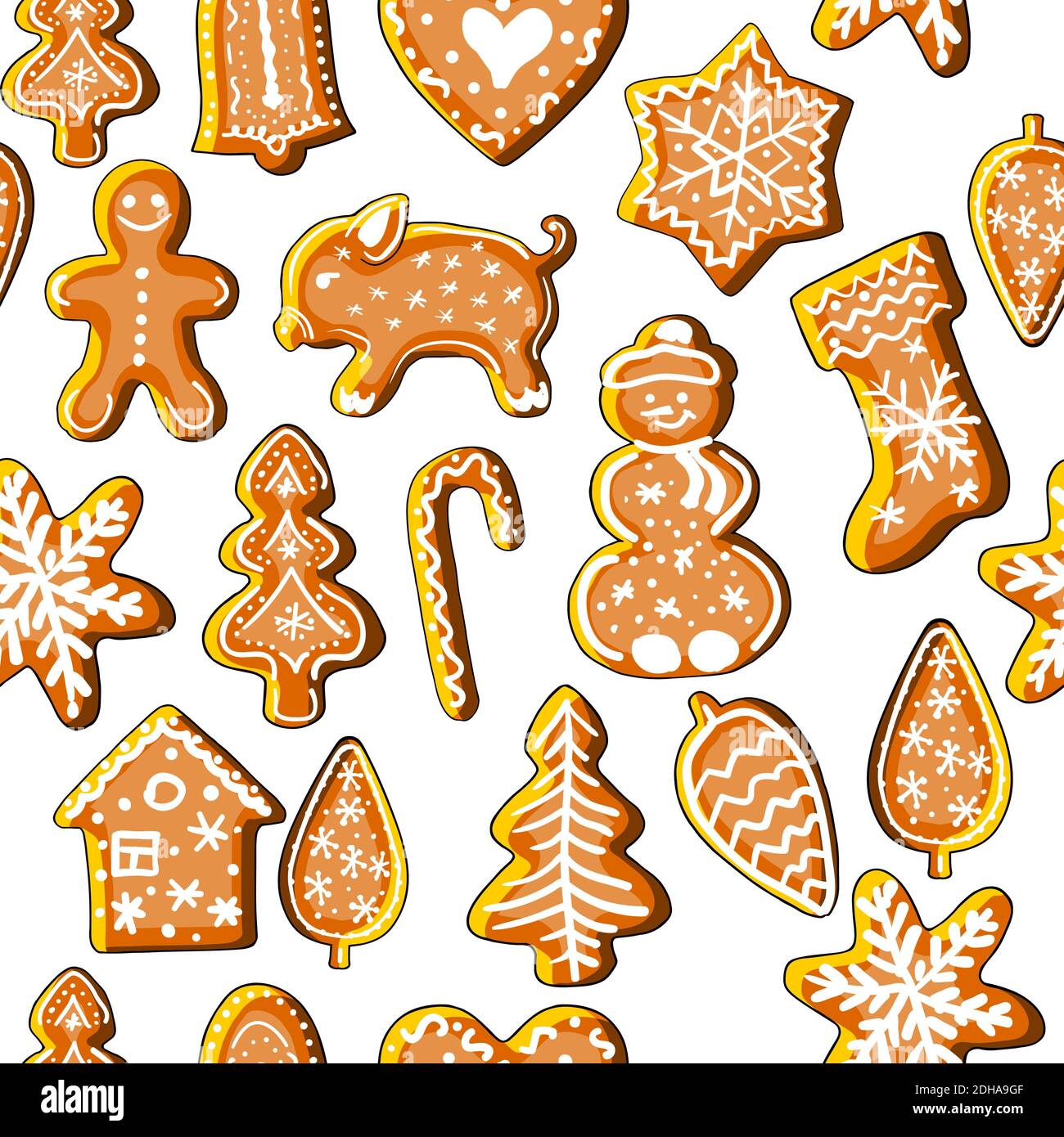 Endless texture with traditional Christmas symbols. Seamless vector pattern for your festive design, fabrics, wallpapers, greeting cards, wrappings.wr Stock Vector
