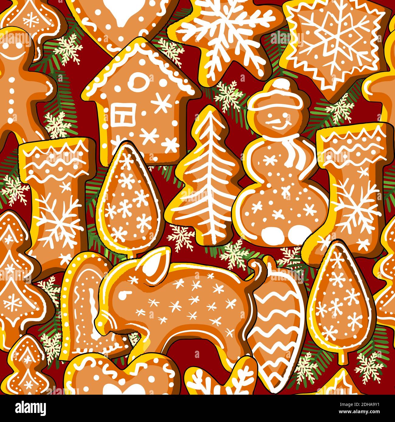 Endless texture with traditional Christmas symbols. Seamless vector pattern for your festive design, fabrics, wallpapers, greeting cards, Stock Vector