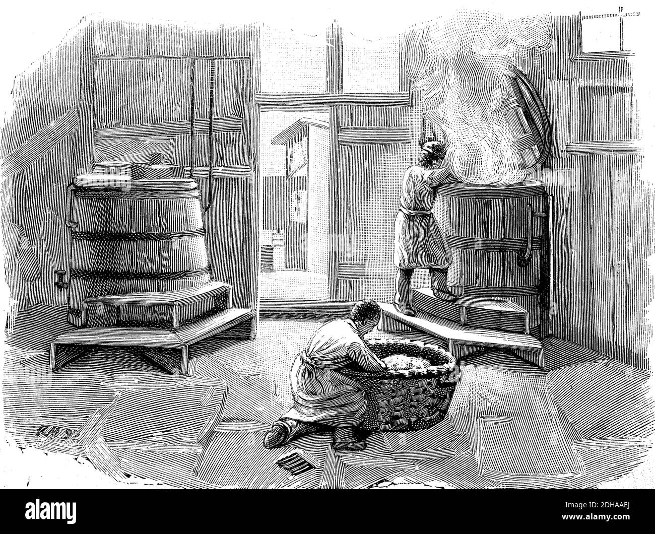 Disinfection room in a cholera barracks, cholera epidemic, 1892, Hamburg, Germany  /  Desinfektionsraum in einer Cholera Baracke, Cholera-Epidemie, 1892, Hamburg, Deutschland, historical, digital improved reproduction of an original from the 19th century / digitale Reproduktion einer Originalvorlage aus dem 19. Jahrhundert, Stock Photo