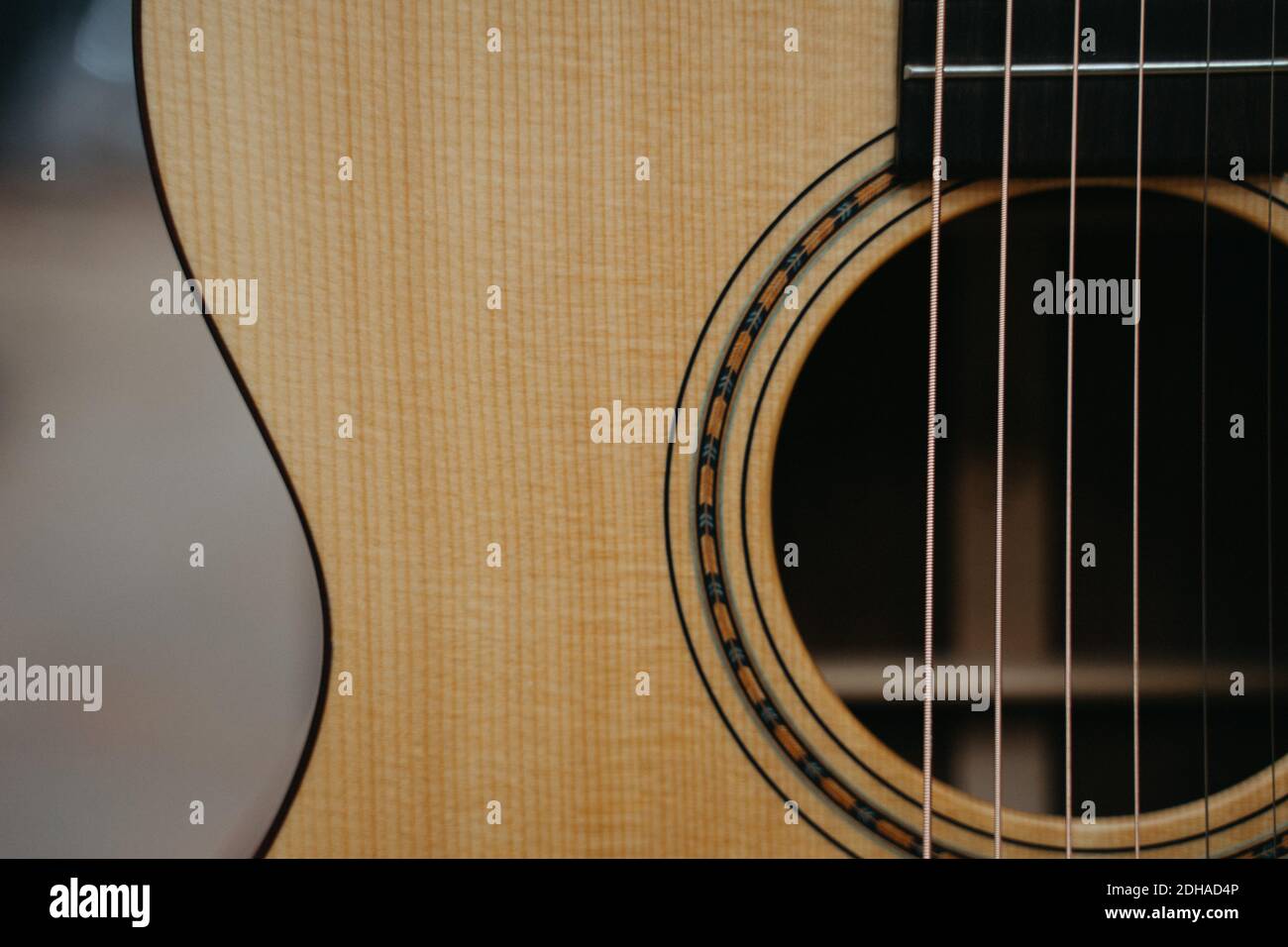 Natural Color Acoustic Guitar Close up Stock Photo