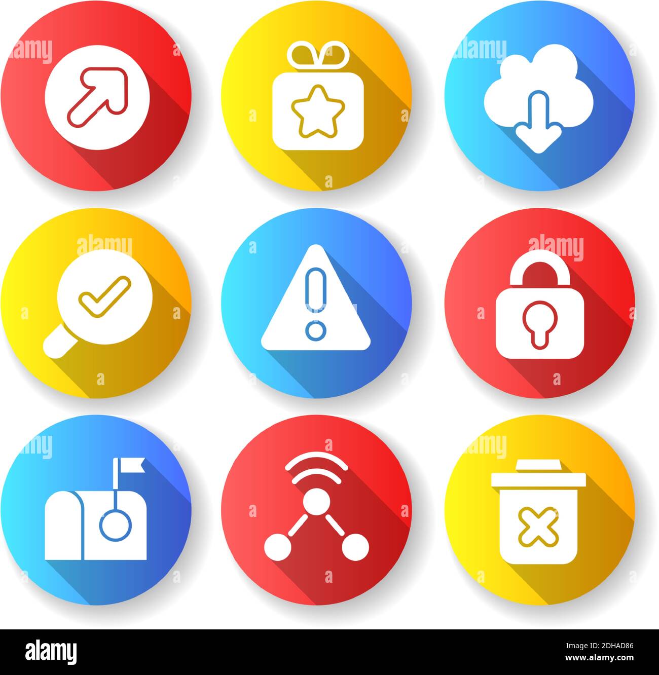 Interface for better usability flat design long shadow glyph icons set Stock Vector