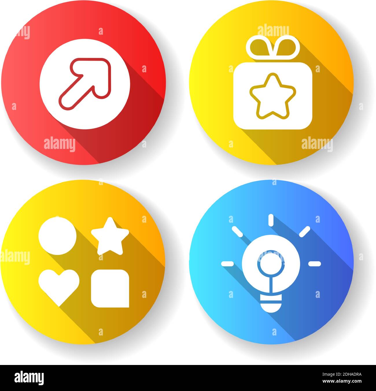 Interface creation process flat design long shadow glyph icons set Stock Vector