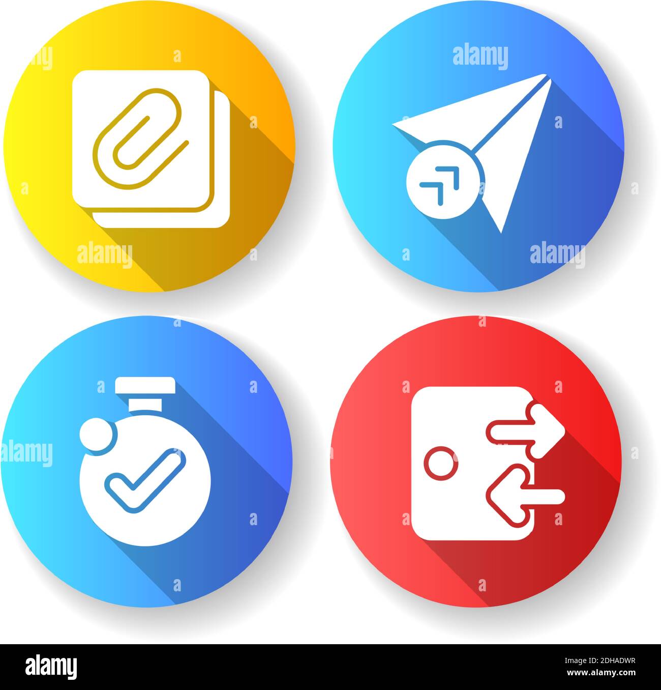 Mobile application comfortable interface flat design long shadow glyph icons set Stock Vector