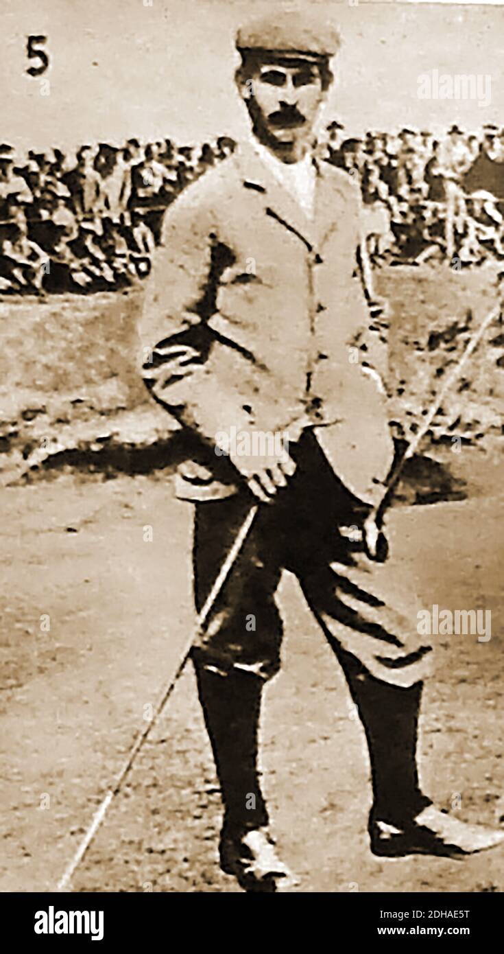 Harry Vardon, (Henry William  Vardon , 1870 –  1937) was a professional golfer from the Bailiwick of Jersey  and a member of the Great Triumvirate  (top 3 players) of the sport. (The others were Jimmy Braid  and John Henry Taylor.   In 1896, Vardon won the first of his record six Open Championships (a record that still stands today). He also  toured Canada and the USA.Vardon was also well known for what became known as the Vardon overlapping grip (actually invented by  Johnny Laidlay, a champion Scottish amateur player) Stock Photo