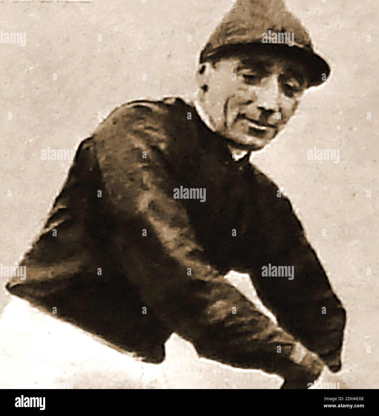 Jockey, Danny Maher, 3 times winner of the English Derby horse race. Daniel Aloysius Maher ( 1881 –  1916) was an American Hall of Fame jockey who was also  a Champion jockey in Great Britain. was America's leading jockey in 1898. He died prematurely aged  35 of consumption (tuberculosis) Stock Photo