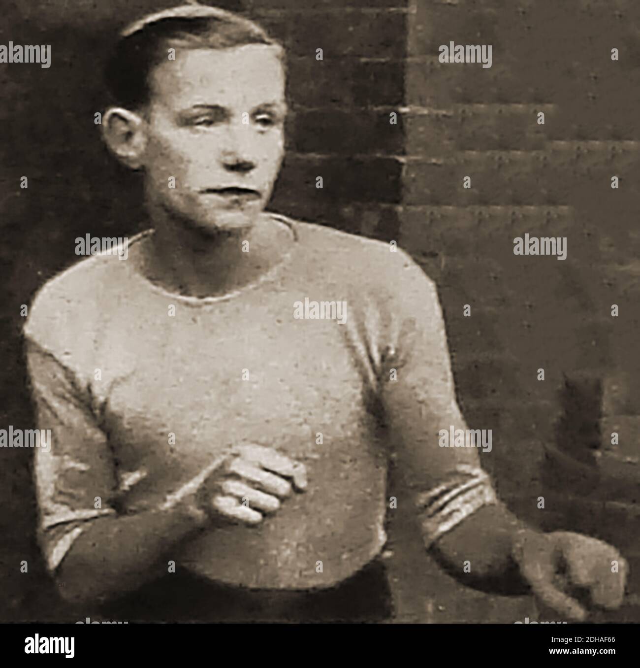 An old portrait of Jimmy Wilde, British Flyweight Boxing Champion of the World. ---- William James Wilde (1892 –1969) was a Welsh professional boxer who competed from 1911 to 1923. Titles included  1916 IBU world flyweight title;  EBU European flyweight title (twice) 1914/16/17 ;  BBB of C British flyweight title in 1916 and  National Sporting Club’s British flyweight title from 1916 to 1918. He was regarded by some as the greatest British fighter of all time because he could beat bantamweights and  featherweights, and   has the longest recorded unbeaten streak in boxing history. Stock Photo