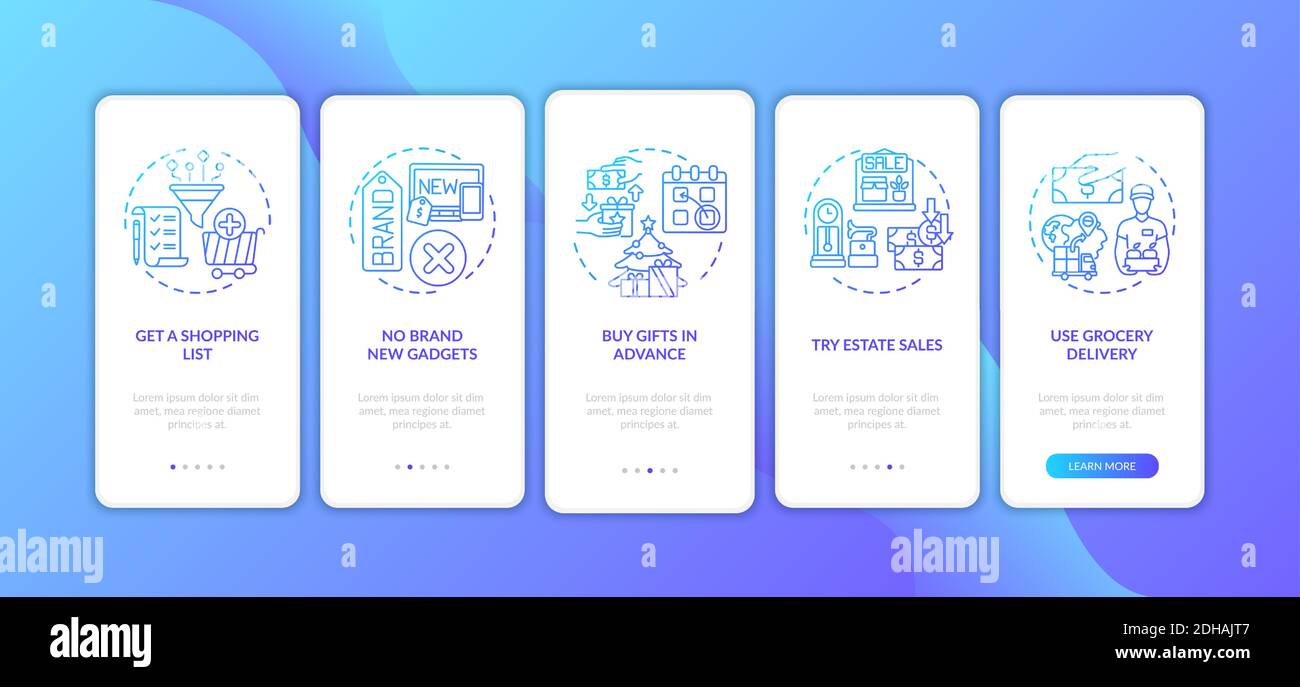 Smart shopping tips onboarding mobile app page screen with concepts Stock Vector
