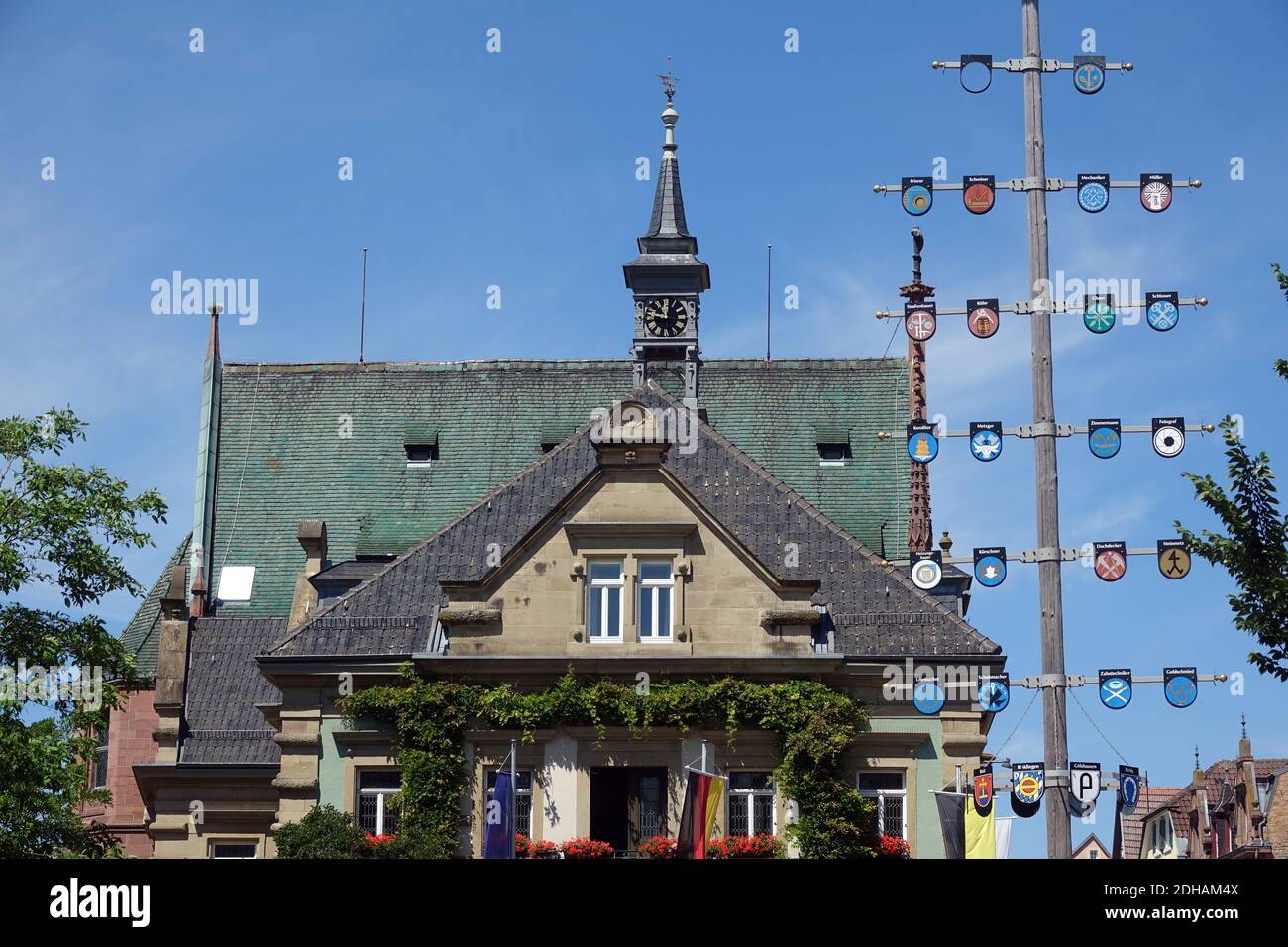 Town hall and guild tree in Bretten Stock Photo