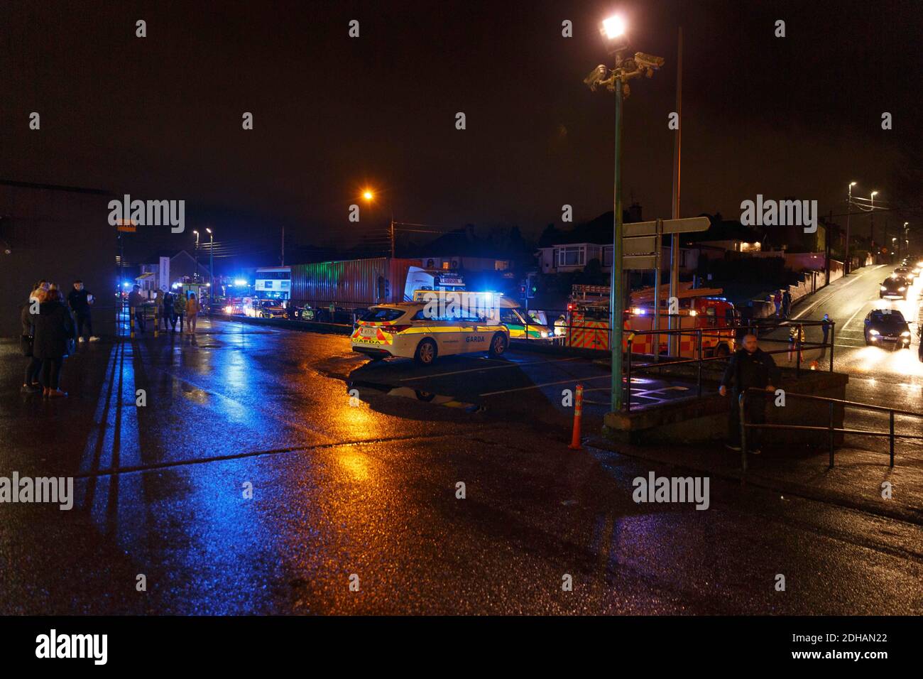 Cork, Ireland. 10th Dec, 2020. Pedestrian Struck by Truck, Cork City. At 5PM today reports came in that a pedestrian had been knocked down by an articulated truck at the Old Youghal Road Junction in Mayfield. Emergency services are on scene dealing with the situation. Reports say the pedestrian who was in her 40s was killed in the collision. Credit: Damian Coleman/Alamy Live News Stock Photo