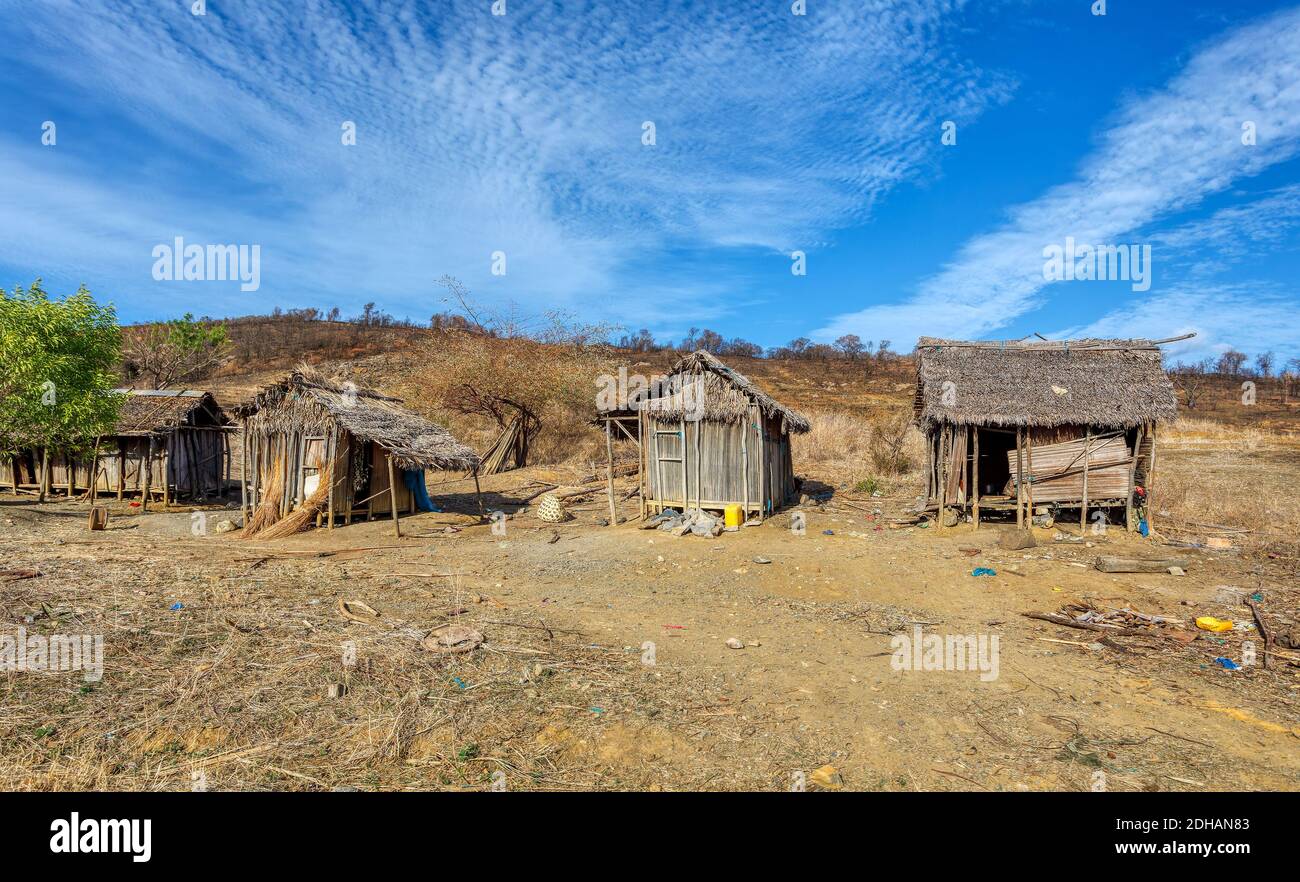 Africa malagasy huts north Madagascar Stock Photo