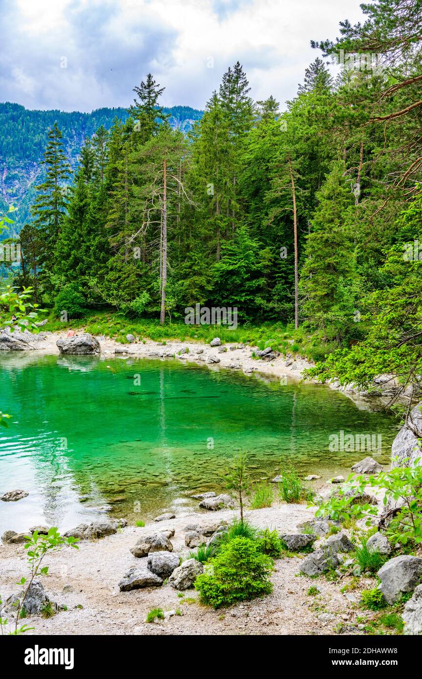 Eibsee lake with Zugspitze mountain in the background. Beautiful ...