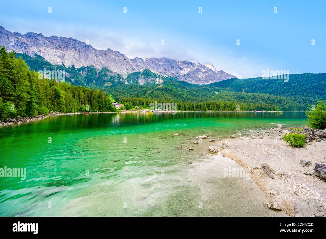 Eibsee lake with Zugspitze mountain in the background. Beautiful ...
