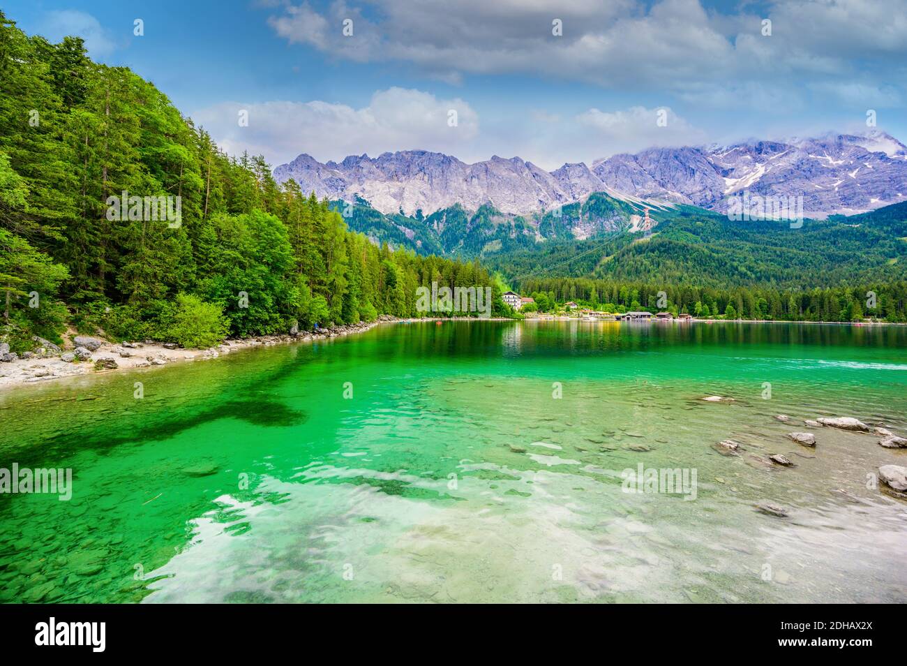 Eibsee lake with Zugspitze mountain in the background. Beautiful ...