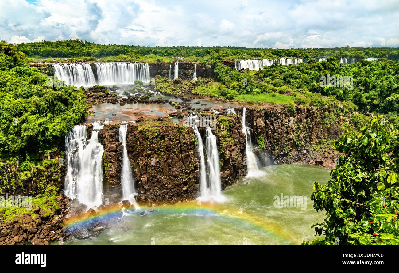 Rainbow at Iguazu Falls, the largest waterfall in the world, South