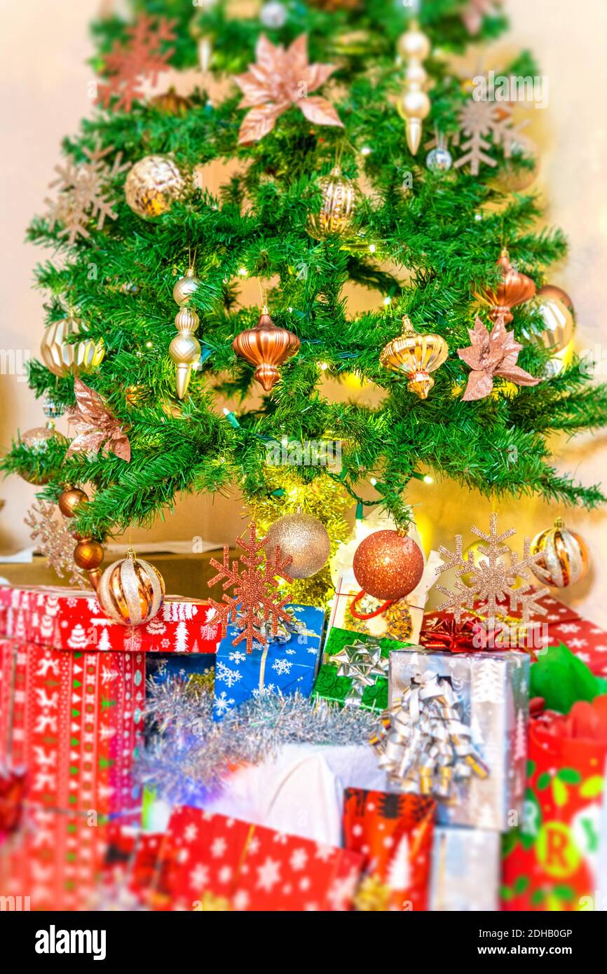 Christmas gifts under the Christmas Tree Stock Photo