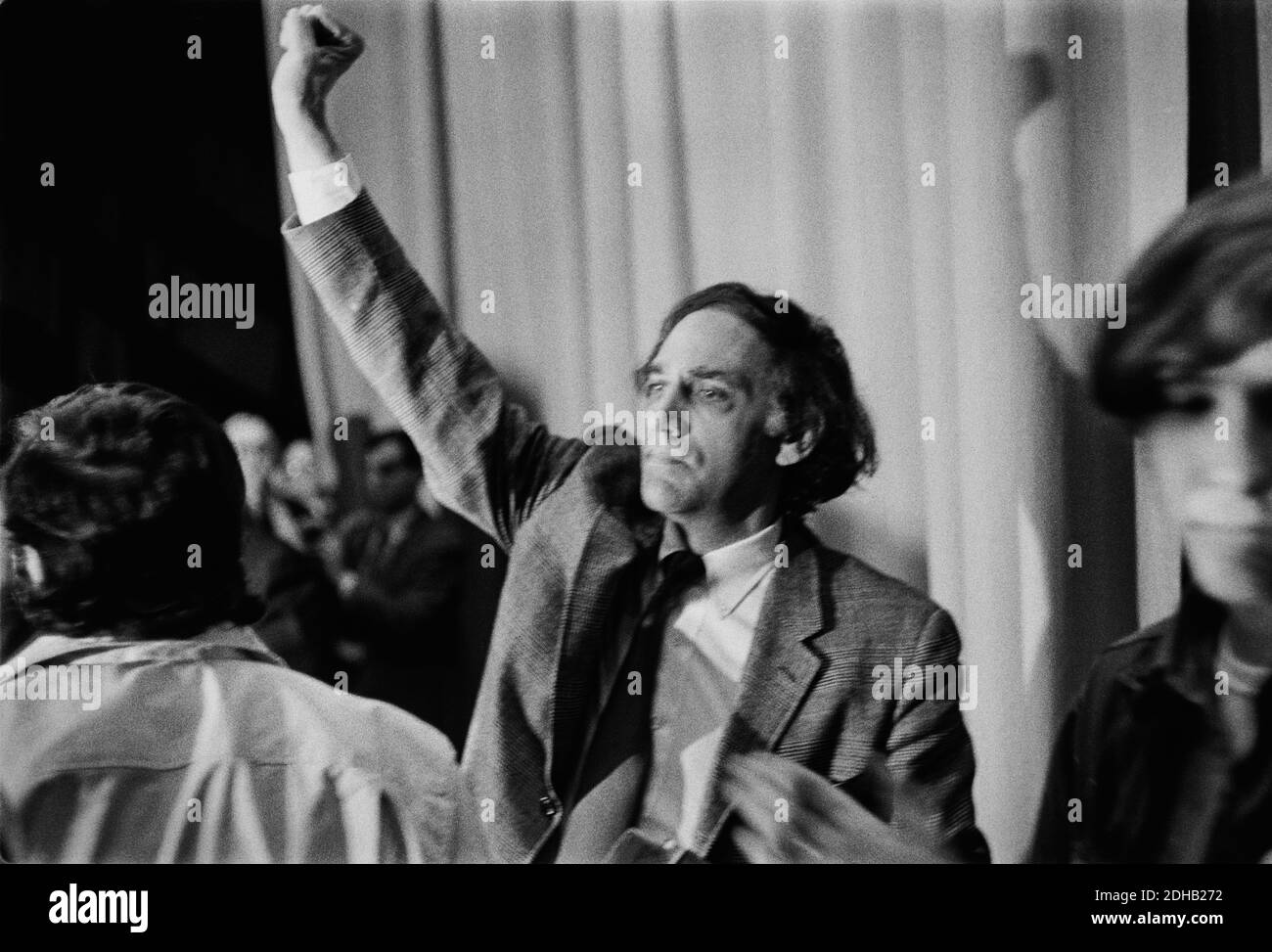Attorney William Kunstler speaks at the University of Cincinnati in 1969. William Moses Kunstler was an American lawyer and civil rights activist, known for defending the Chicago 7. Kunstler was an active member of the National Lawyers Guild, a board member of the American Civil Liberties Union (ACLU) and the co-founder of the Law Center for Constitutional Rights, the 'leading gathering place for radical lawyers in the country.'  Kunstler's defense of the Chicago Seven from 1969 to 1970 led The New York Times to label him 'the country's most controversial and, perhaps, its best-known lawyer'. Stock Photo