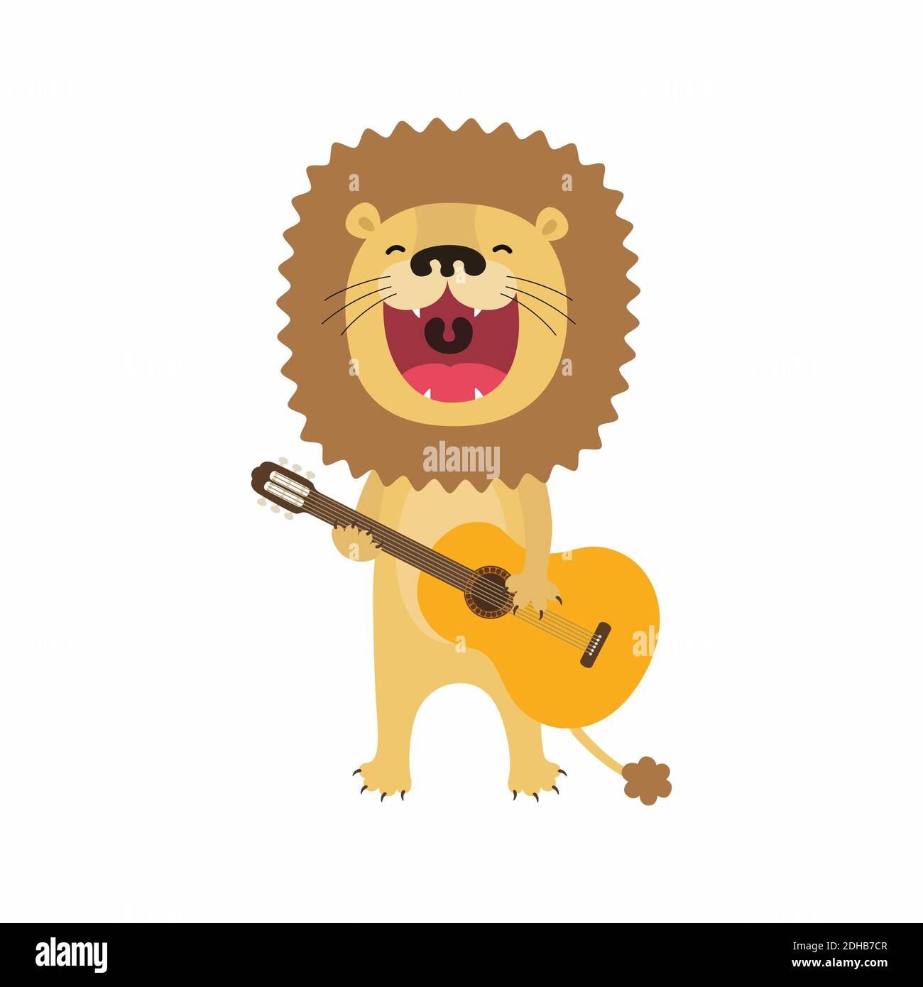 Funny lion cartoon playing guitar and sings Stock Vector