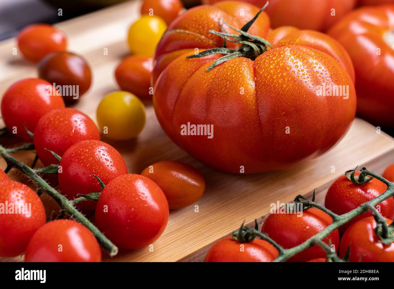 A top view of different varieties of tomatoes Stock Photo