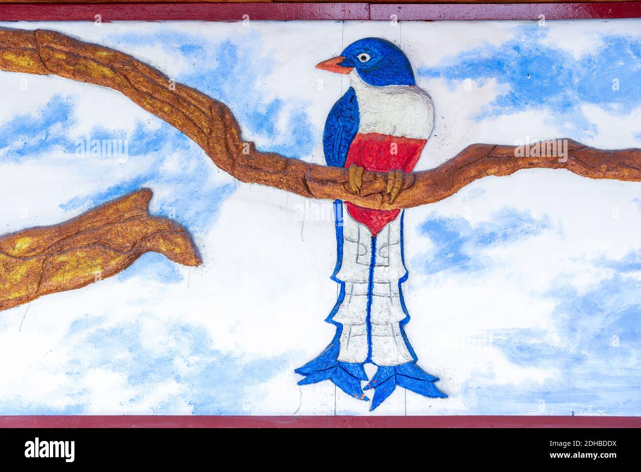 Painting of a Tocororo, National Bird of Cuba, Holguin, Cuba Stock Photo