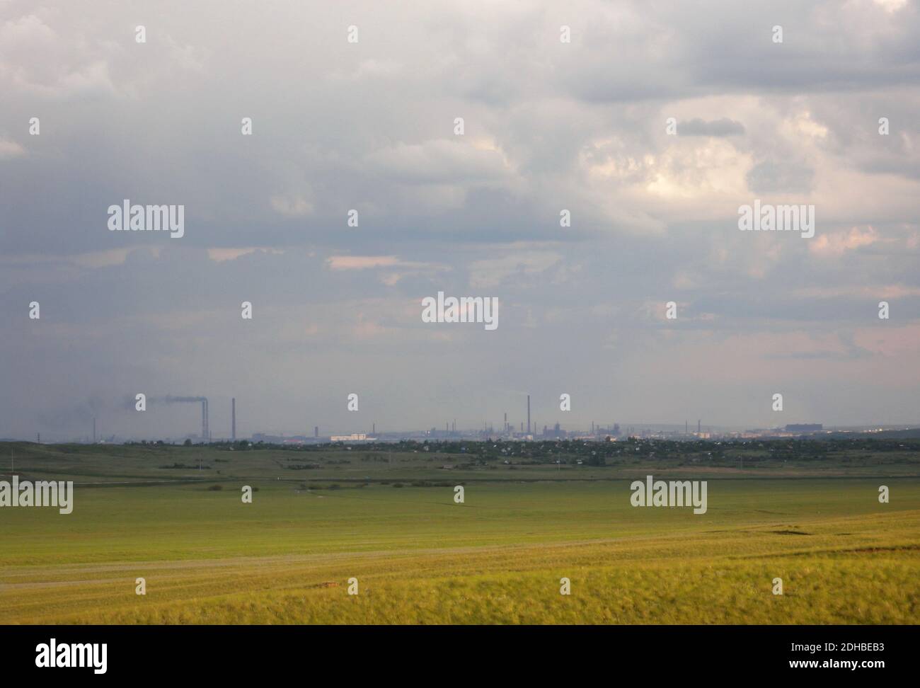 industrial skyline in steppe habitat  Karaganda, Qaraghandy province, Kazakhstan   June 2009 Stock Photo