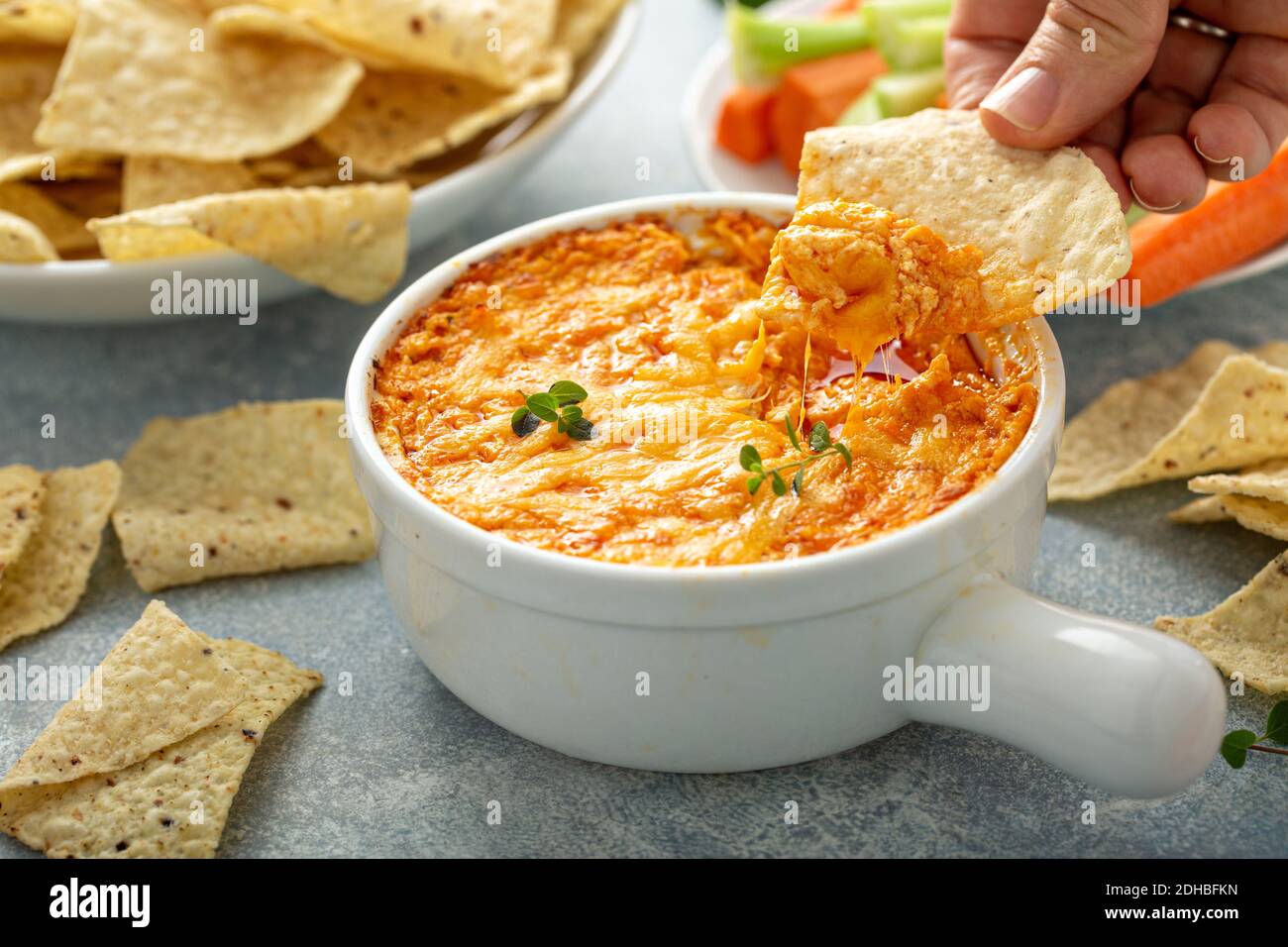 Buffalo chicken dip with chips Stock Photo Alamy