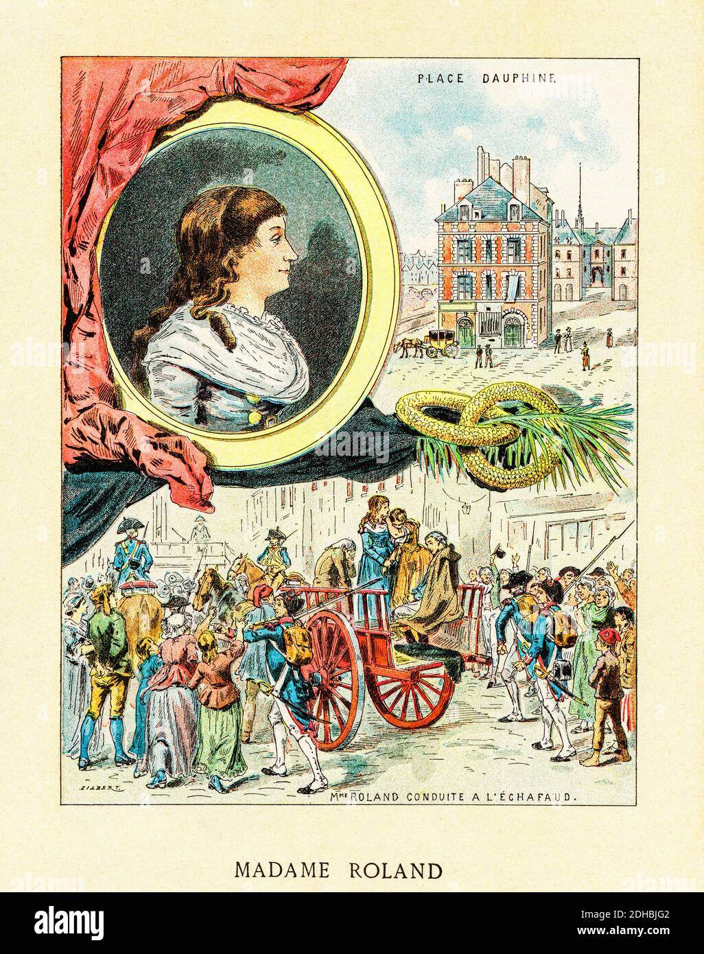 Old color lithography portrait of Madame Roland. Manon Roland de la ...