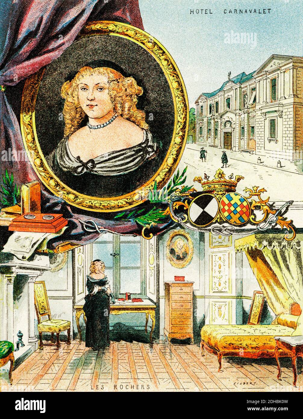 Old color lithography portrait of Madame de Sévigné. Marie de Rabutin-Chantal (1626-1696) known as the Marquis. French writer. France. Les Français Illustres by Gustave Demoulin 1897 Stock Photo