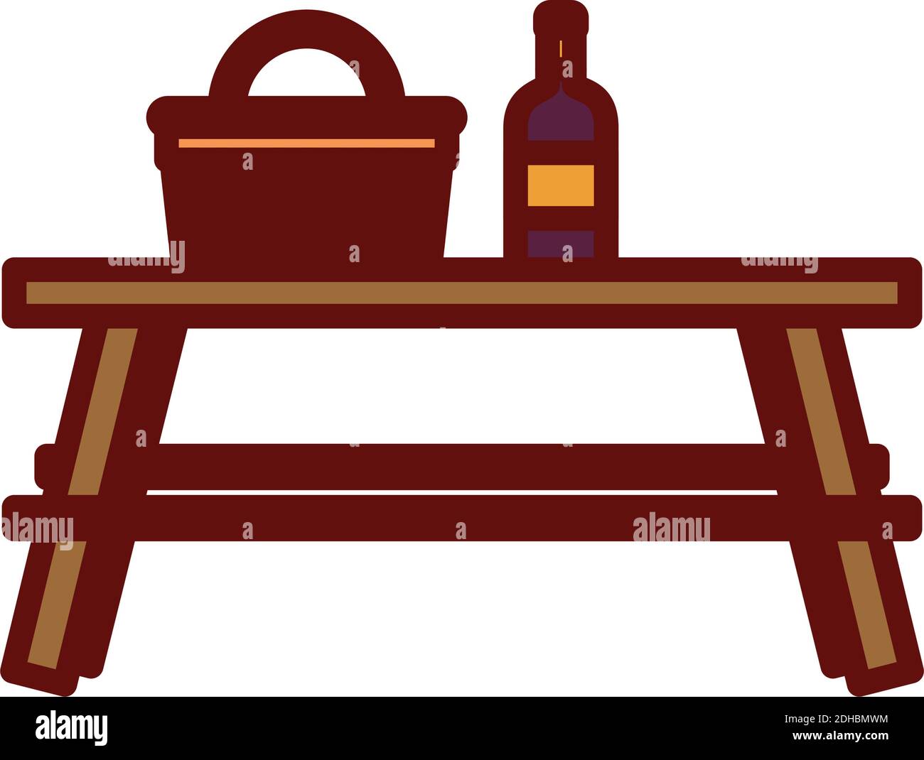 picnic table with a basket and a bottle on top Stock Vector Image & Art ...