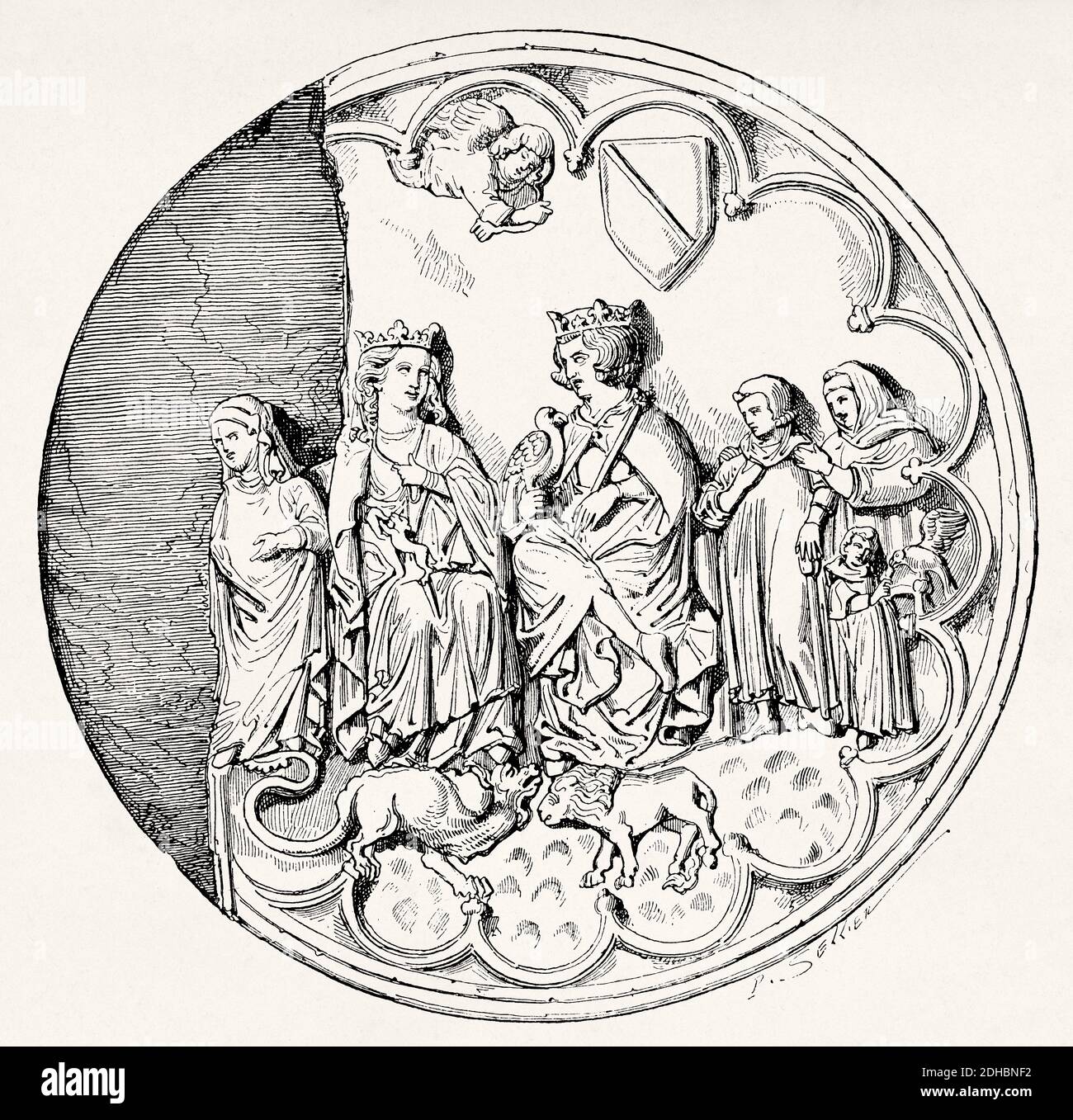 Saint Louis and Blanche of Castile. France. Old XIX century engraving illustration. Les Français Illustres by Gustave Demoulin 1897 Stock Photo
