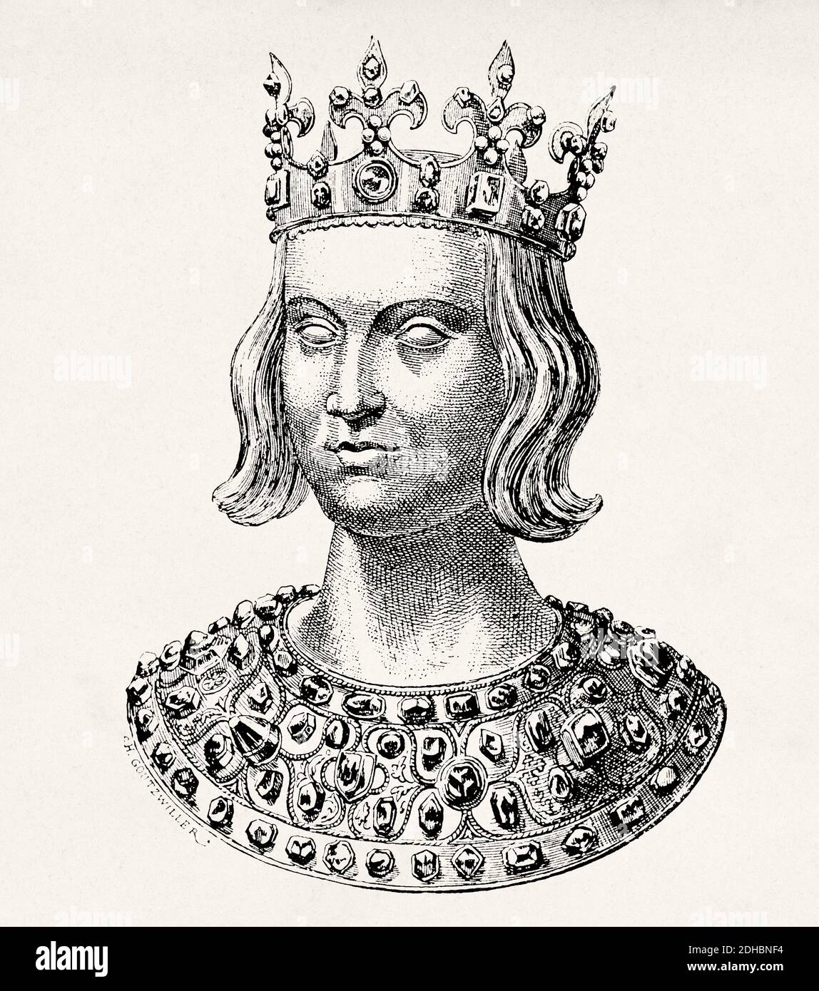 Portrait of Louis IX the Saint (1215-1270). King of France from 1226 to 1270. House of Capet, Direct Capetians or House of France. Old XIX century engraving illustration. Les Français Illustres by Gustave Demoulin 1897 Stock Photo