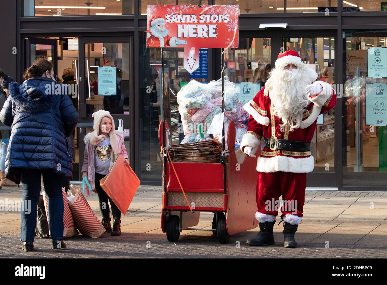 A santa stop on the High Street in the centre of Lincoln. Santa was pictured on the first Saturday in December as Christmas shopping started. Stock Photo