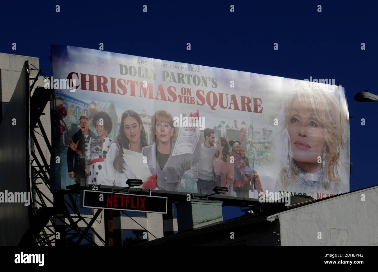 West Hollywood, California, USA 3rd December 2020 A general view of atmosphere of Dolly Parton Christmas on the Square Billboard on Sunset Blvd on December 3, 2020 in West Hollywood, California, USA. Photo by Barry King/Alamy Stock Photo Stock Photo