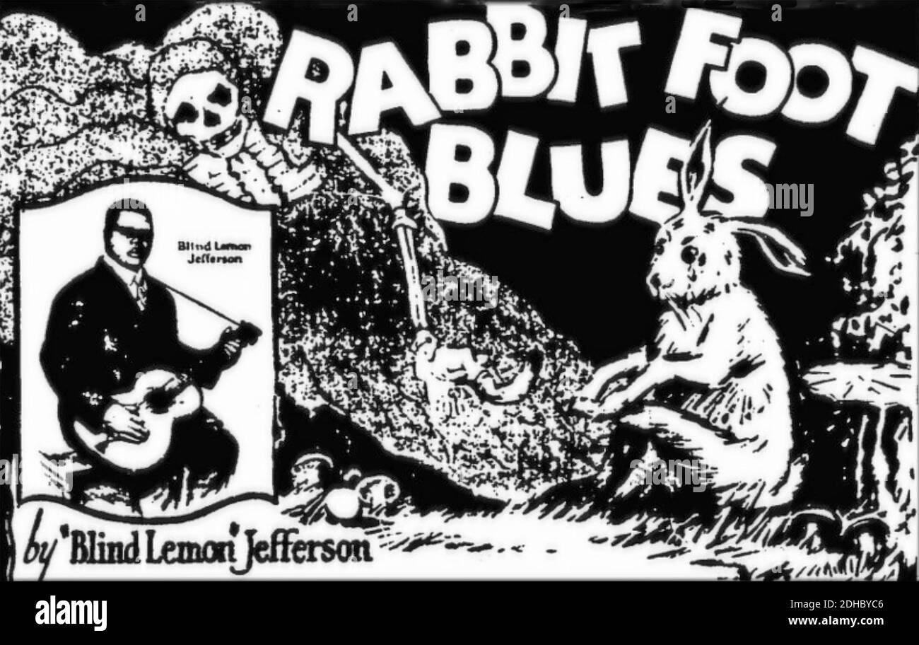 BLIND LEMON JEFFERSON (1893-1929) American Blues and Gospel musician in an advert for his 1926 recording of Rabbit Foot Blues Stock Photo