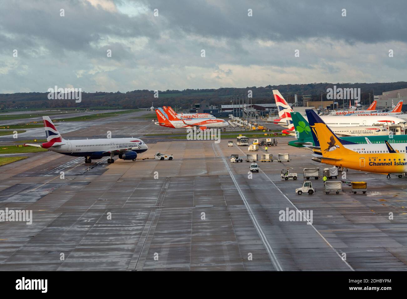 Aircraft movements at the South terminal London Gatwick airport England UK. Stock Photo