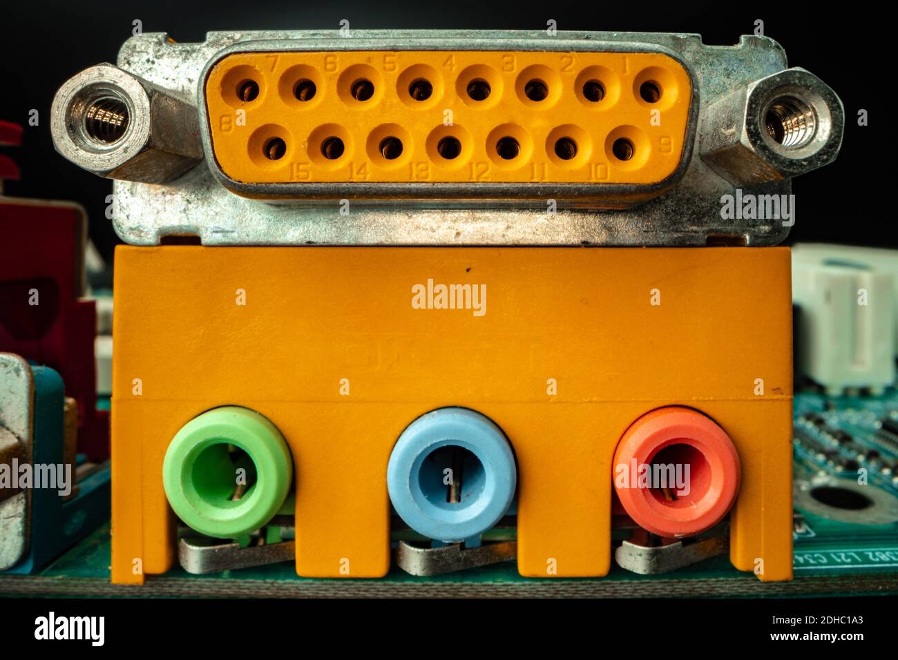 Ports and outputs at computer system unit macro Stock Photo - Alamy