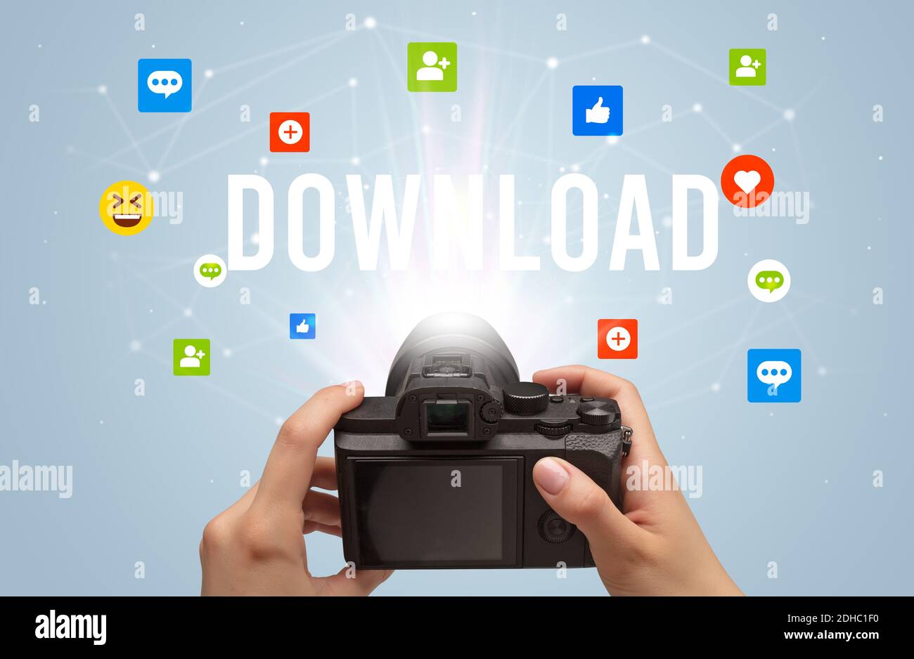 Using camera to capture social media content with DOWNLOAD inscription ...