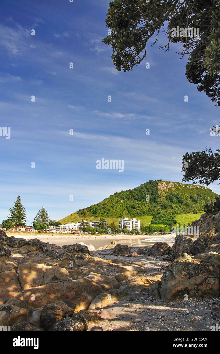 View of beach, Mount Maunganui, Tauranga, Bay of Plenty Region, North Island, New Zealand Stock Photo