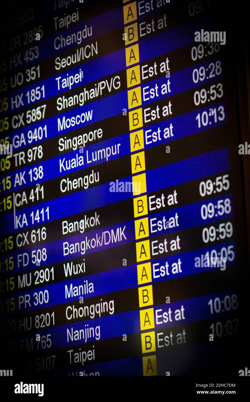 China,Hong Kong, airport, times of departure, Asia, information, takeoff,  information, time, towns, transport, inside, tourism, travel, journey by  air Stock Photo - Alamy