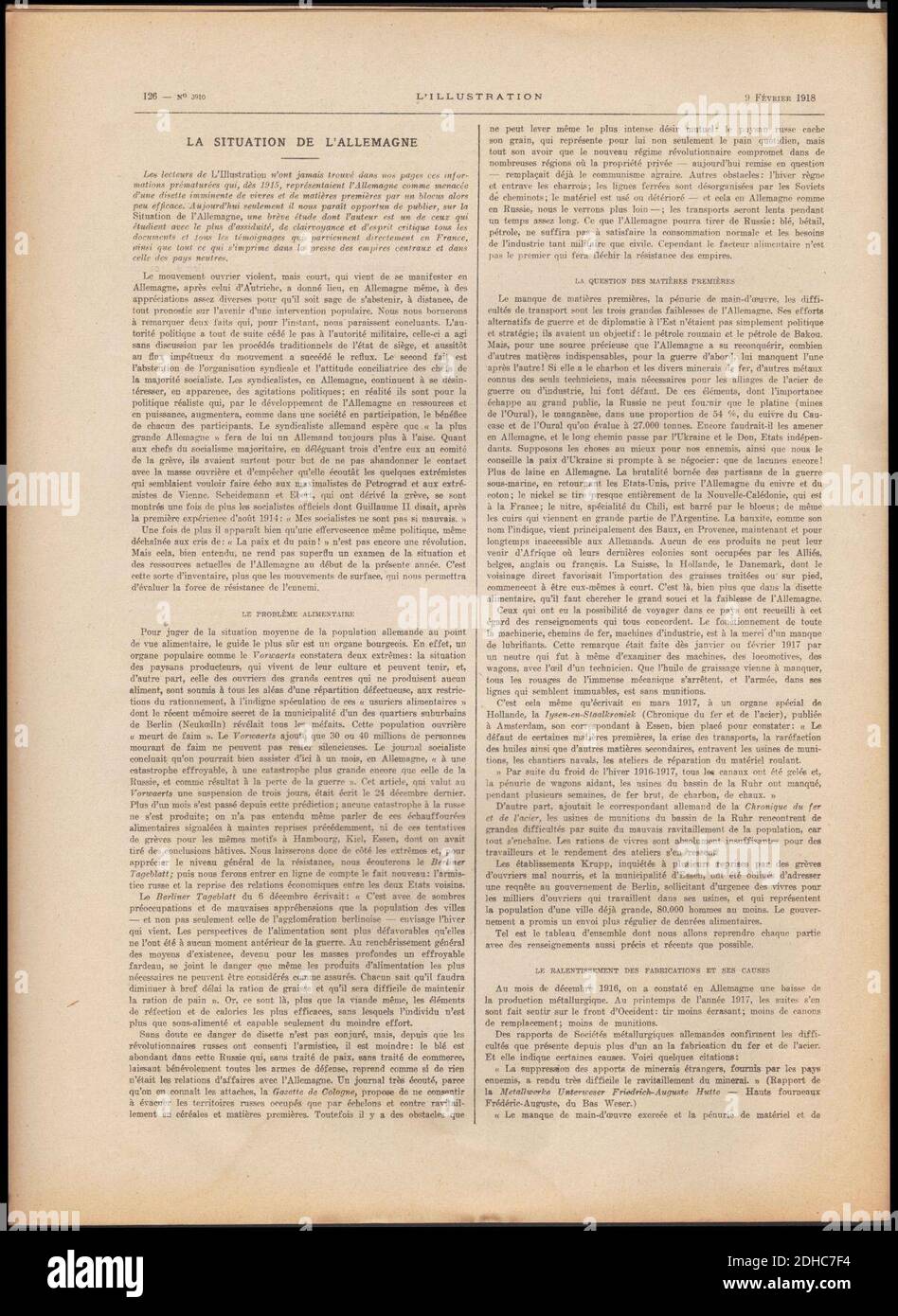 L'ILLUSTRATION No3910 9 Février 1918 page 126. Stock Photo