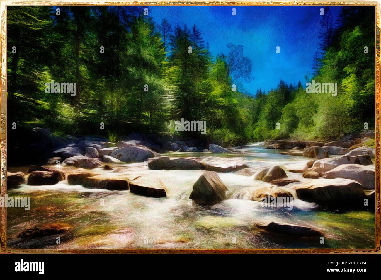 CONTEMPORARY ART: River Weissach at Wildbad Kreuth, Upper Bavaria, Germany Stock Photo