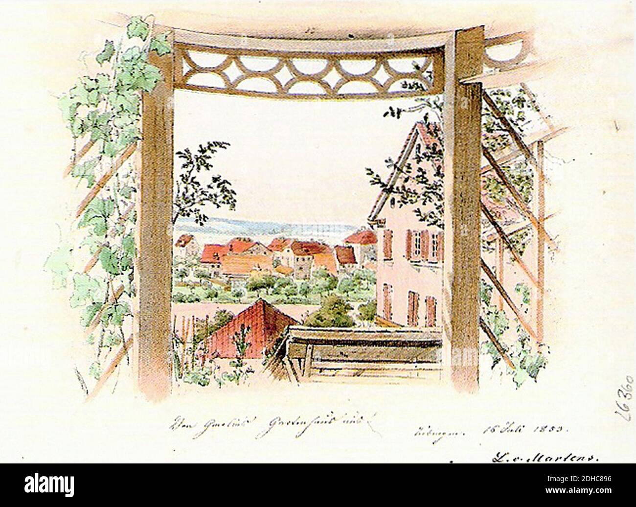 L v Martens - Von Gmelins Gartenhaus aus aquaZeichnung 16.7.1853 Inv4536 (SW244). Stock Photo