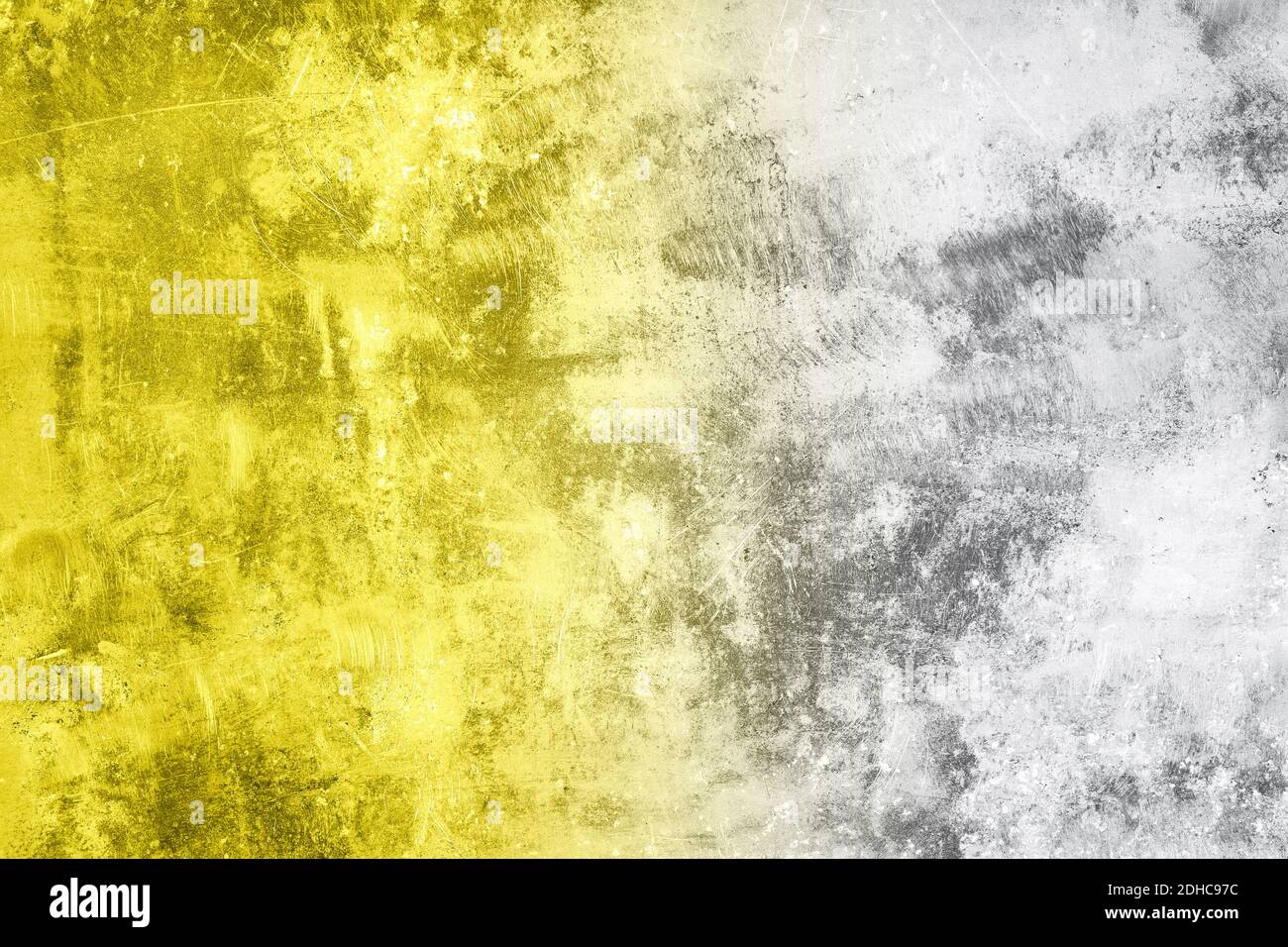Demonstrating trendy colors 2021 - Gray and Yellow. Grunge dirty concrete wall background with space for text or image Stock Photo