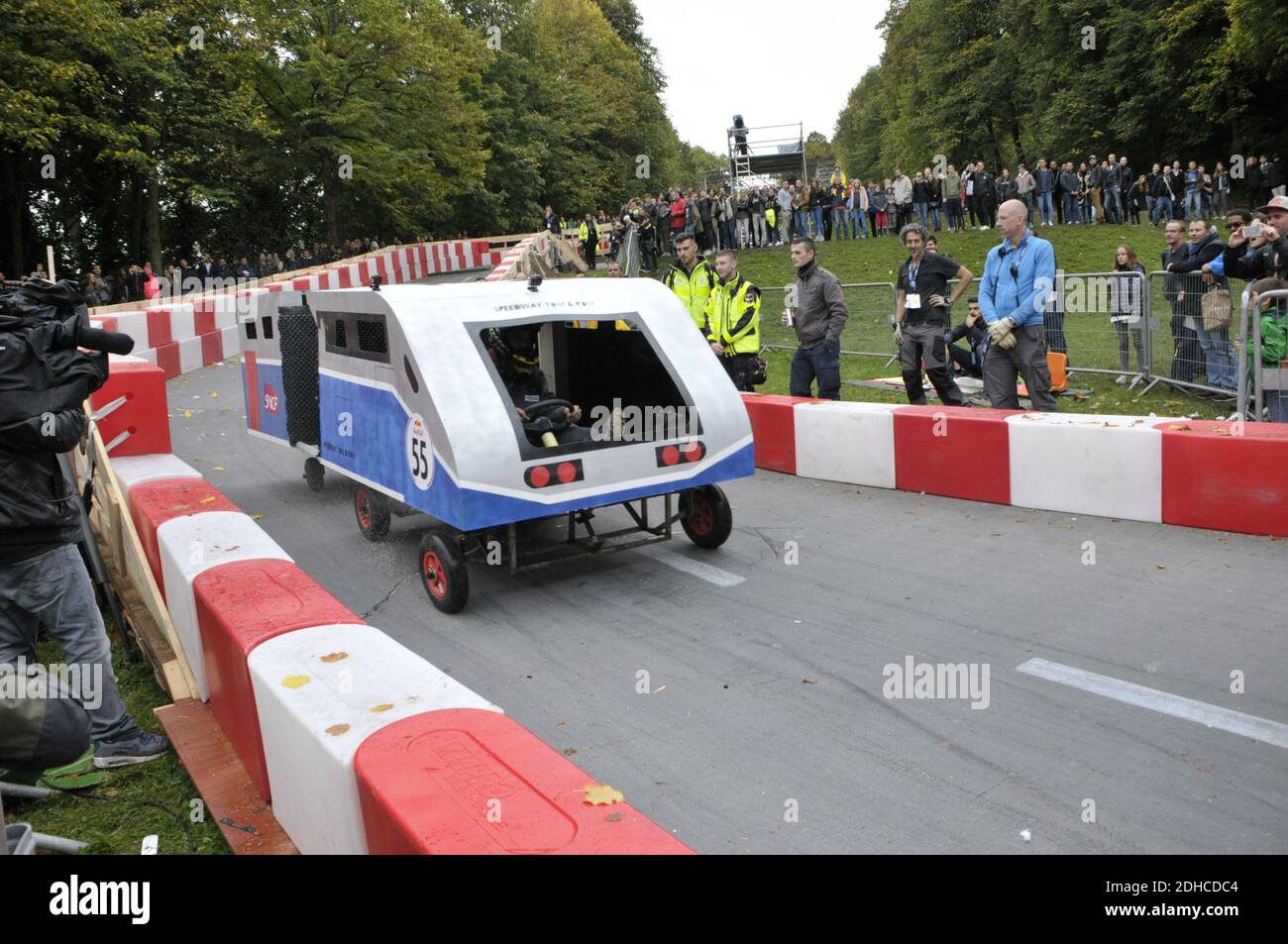 a SNCF train is seen at Red Bull Caisses a Savon in Paris, France on  October 1, 2017. Around 50 cars are being driven in Parc de Saint Cloud.  Photo by Alain