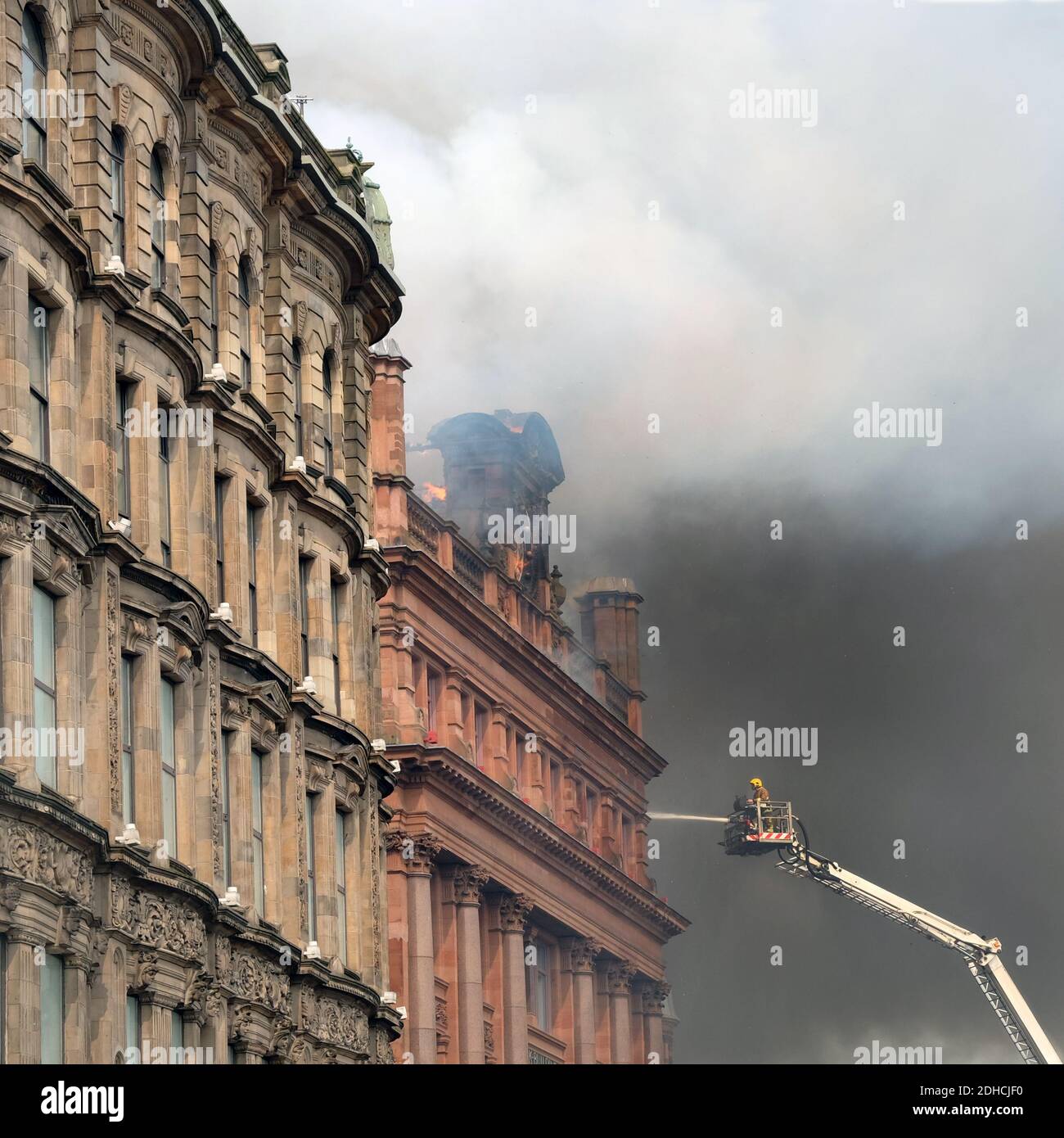 Firefighter at Primark, Bank Buildings, Central Belfast Stock Photo