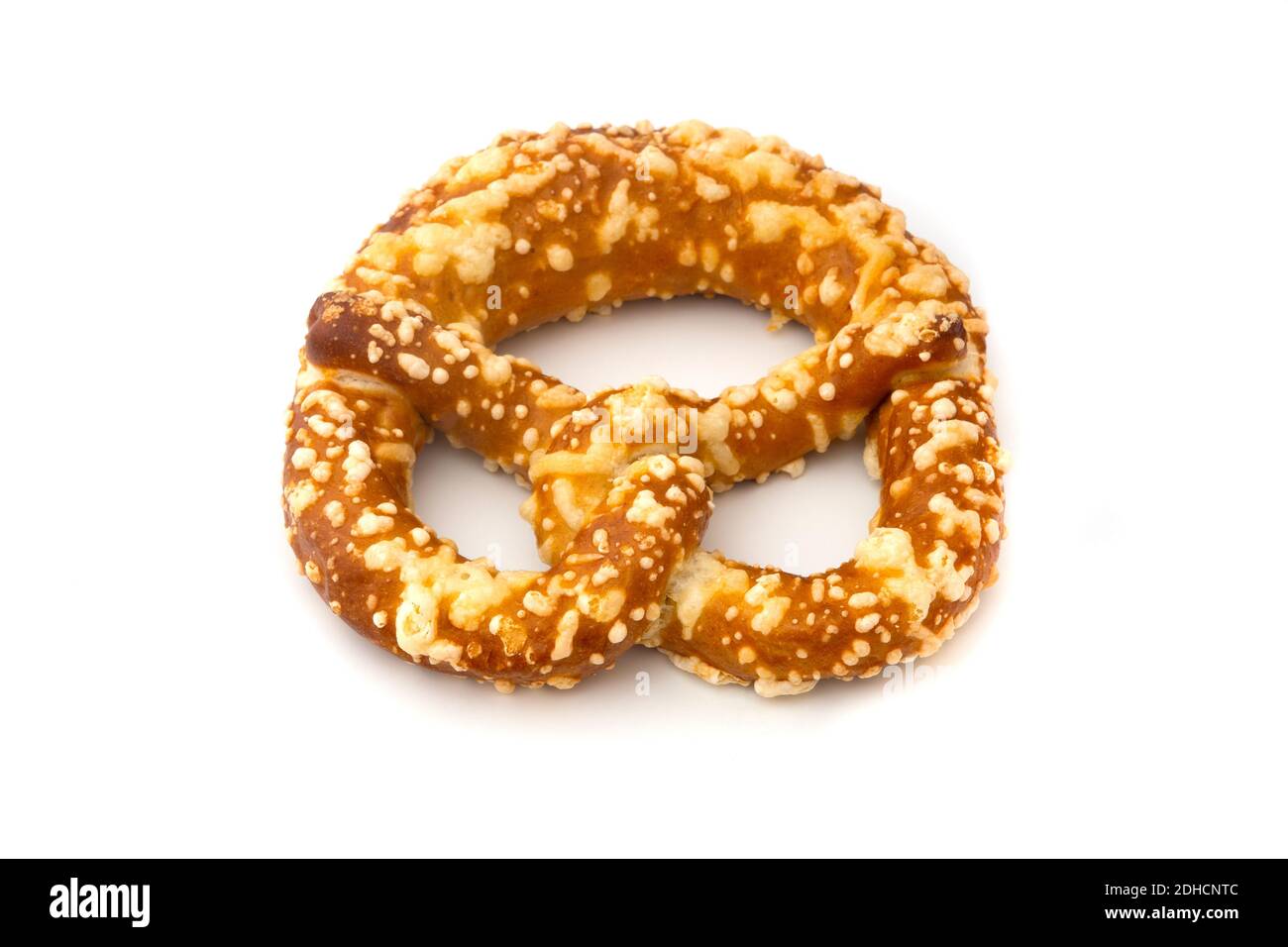 Cheese pretzel on a white background Stock Photo Alamy