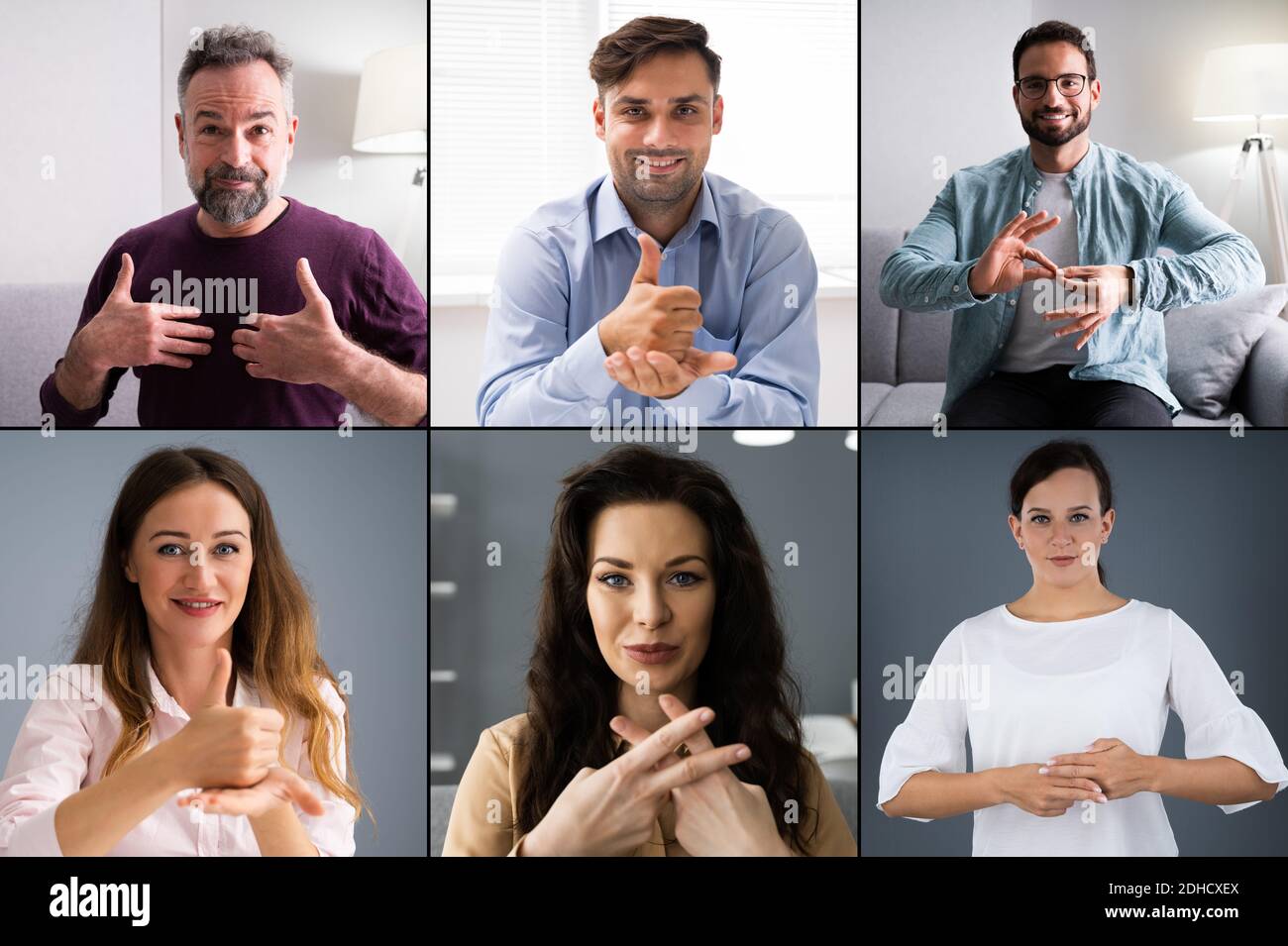 Adults Learning Sign Language For Deaf Disabled Collage Stock Photo