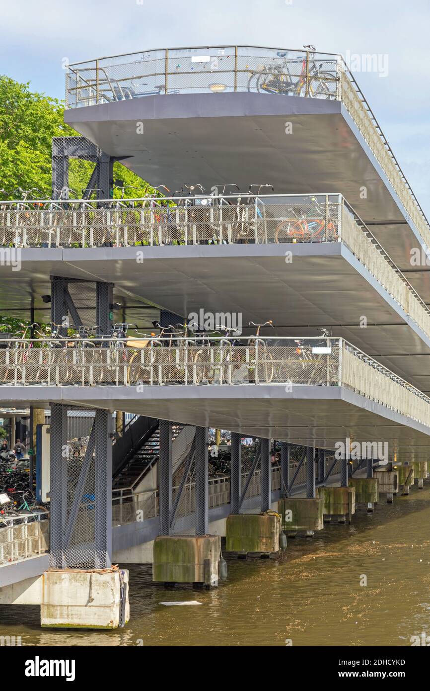 Multi Level Parking Garage for Bicycles in Amsterdam Stock Photo